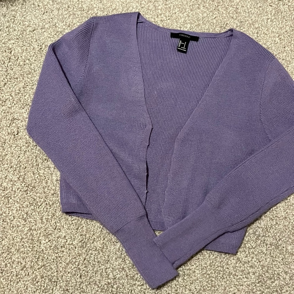 Purple sweater/cardigan with hooks